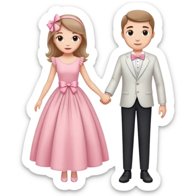 Elegant girl with a beautiful flowy dress delicate pink bow and man together in Montenegro holding hands elegant  sticker