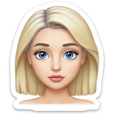 A blonde grey highlights Megan fox with blue grey eyes and nude lipstick on and bushy eyebrows sticker