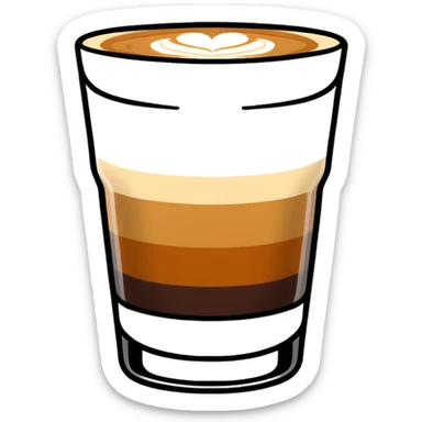 Small 4.5 ounce Gibraltar glass with cortado espresso drink, smooth gradient from light brown on top to darker at bottom, no white froth, just smooth milk and espresso integration sticker