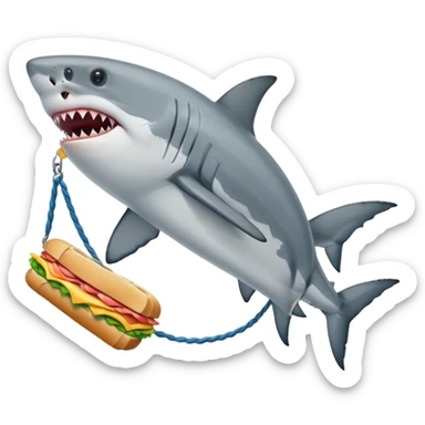 Great white shark walking a tight rope eating a sandwich  sticker