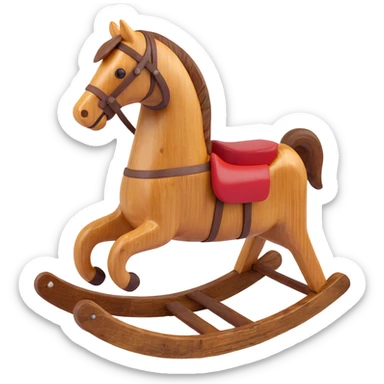 rocking horse, 3D, rustic, reclaimed wood, visible grain, vintage look, no text sticker