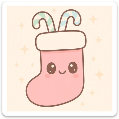 cute pink Christmas stocking with candy canes, kawaii style sticker
