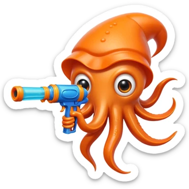Squid with a squirt gun sticker