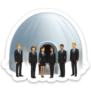 people standing outside of igloo in black suit sticker