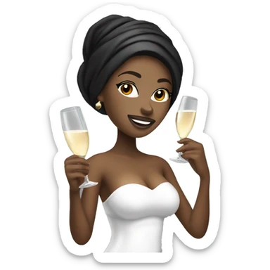 Girl with white towel wrapped around hair holding a champagne glass and bottle in black high heels  sticker