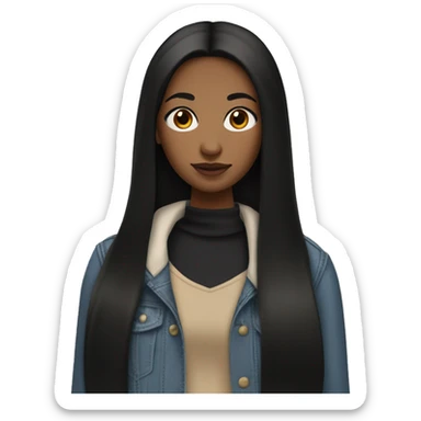 A teenage girl with long, straight black hair and black eyes, having a medium-brown skin tone. She wears modest clothing, avoiding revealing styles. Her facial features, particularly around the mouth, are well-defined, and she is wearing lipstick sticker