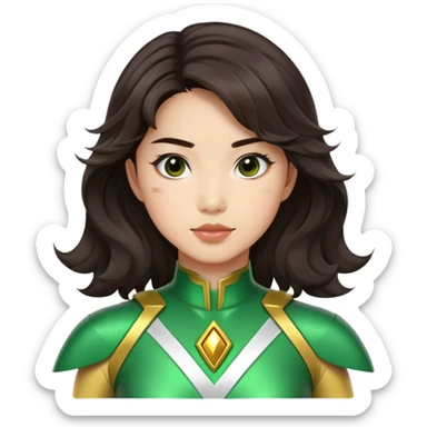 green Power Ranger Asian girl with dark brown wavy hair sticker