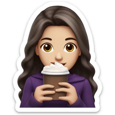 white girl with dark brown long hair with purple ombré and a hot chocolate sticker