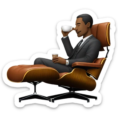 A person drinking coffee while sitting on an eames lounge chair  sticker