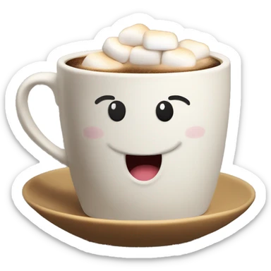 Coffee with marshmallow in a New Year's mug sticker