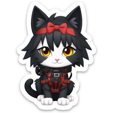 Anthro Edgy Cool Beautiful Black Cat-Fursona-Fakemon with Emo Hair-bangs with Red Chest Harness sticker