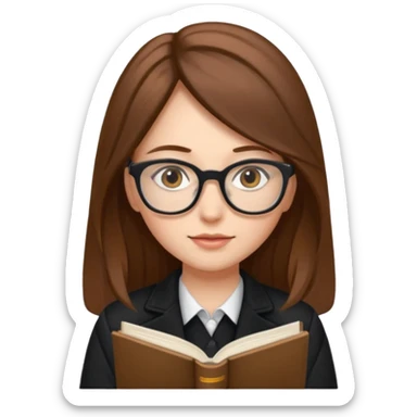 A girl with long brown hair and The leopards reading glasses and black jacket  sticker