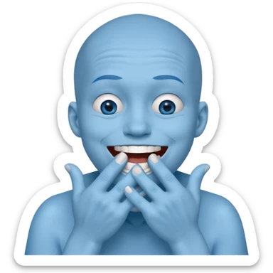 A blue face laughing out loud while covering it's mouth with his hands sticker