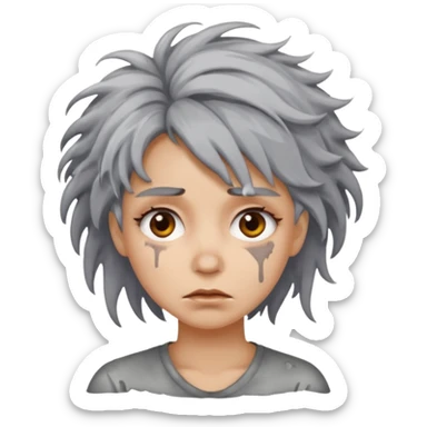 very dirty looking homeless woman very very dirty and smelly looking face only, not old with stains everywhere and messy hair and lots of stains on face ugly, stains grey  sticker