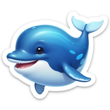 Cinematic Cute Humpback Whale Portrait Emoji, Head tilted playfully and inquisitively, featuring a softly rounded body with bright, sparkling eyes and an adorably expressive mouth, Simplified yet irresistibly adorable features, highly detailed, glowing with a warm, ocean-blue glow, high shine, affectionate and gentle, stylized with a touch of whimsical aquatic charm, soft glowing outline, capturing the essence of a friendly and endearing whale that seems as if it could sing its way into your heart! sticker