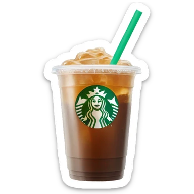 brown drink in a clear starbucks cup with a green straw  sticker