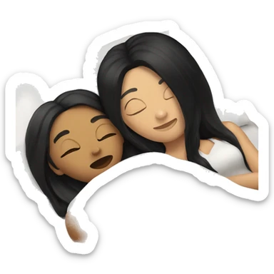 Lesbians with long black hair and white skin laying in bed together sticker
