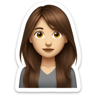 beautiful girl with long dark auburn hair and curtain bangs with brown eyes sticker