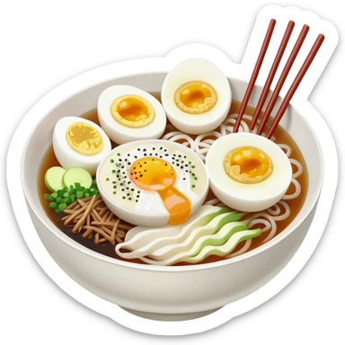 a bowl of naengmyeon with clear broth, topped with half a boiled egg, no other toppings, chopsticks included sticker