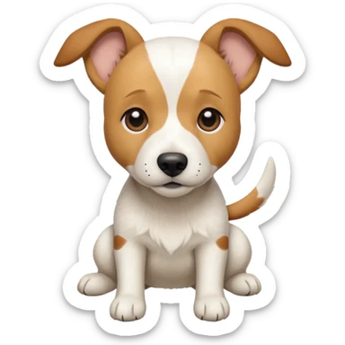 a full body facing front on of a buff white beagle cross jack russell terrier looking dog the size of a kelpie with light brown long ears resting on its face and a light brown patch above one eye and a large snout. the rest of the dog is completely white.  sticker