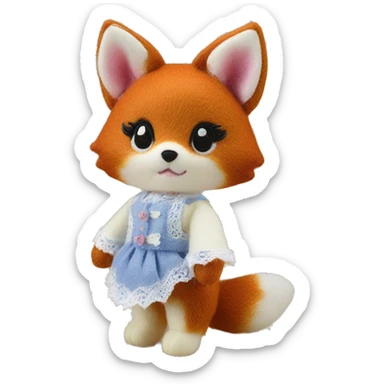 cute toy fox calico critter felt collectible toy not real animal lace trim outfit sticker