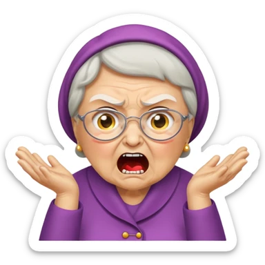 make me an emoji of an angry british granny yelling at a kid for pronouncing a word incorrectly sticker