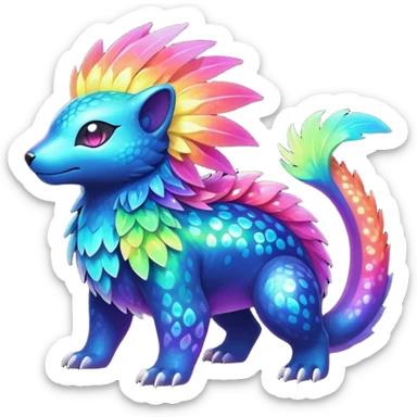  Shiny sparkly transparent bioluminescent luminescent vibrant bright pastel dark exotic tropical iridescent colorful nebula rainbow gradients cyber-Protogen-Fakémon-Pokémon-Vernid-creature sticker