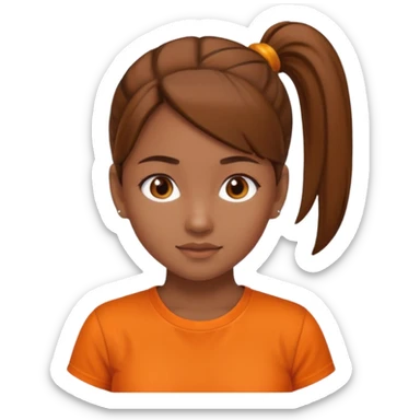 brown haird medium tone skin girl with ponytail and orange shirt sticker