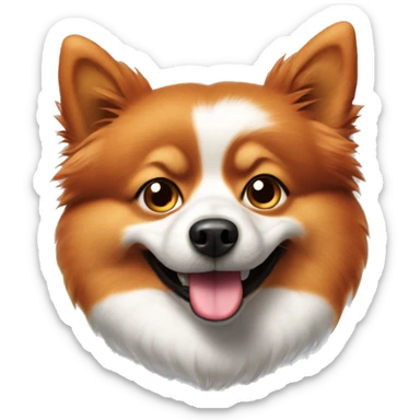 Spitz dog of red color with a funny face sticker