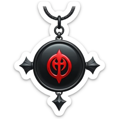 iOS sticker, dark fantasy amulet, black base, red symbol, minimal sticker