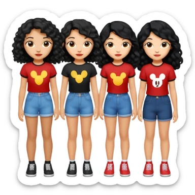 Haz algo relaciono con Disney donde haya quatre chicas con el tono de piel carne, una con el pelo rizado largo, una con el pelo muy corto negro, una con el cabello ondulado mediano y la otra con el pelo negro largo sticker