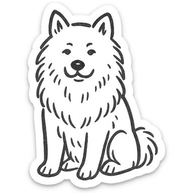 hand-drawn sketch style eurasier dog, fluffy fur, calm expression, sitting, white background sticker