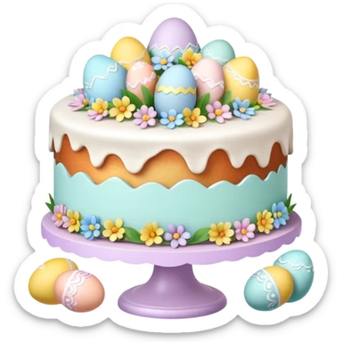 Traditional Easter cake with colorful eggs and decorations sticker