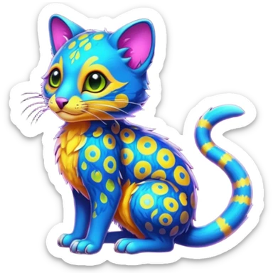Colorful neon-colored tropical exotic shiny beautiful fantasy-marsupial-feline-Cacomistle-oncilla-animal-hybrid (full body) sticker