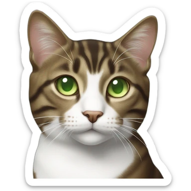 Dark Brown and white tabby cat with light green eyes sticker