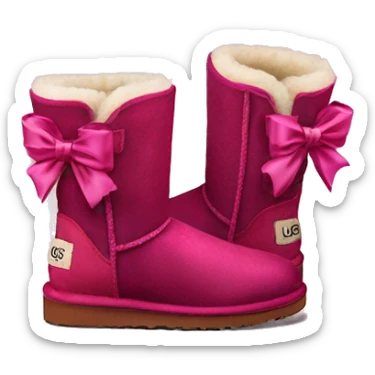 Realistic pair of zip up raspberry color Ugg boots with silk ribbon bow sticker