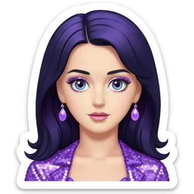Katy Perry with long black hair, lavender sequin outfit sticker