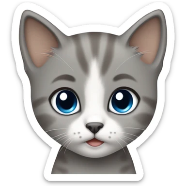 blue eyes grey kitten, brown short hair woman sticker