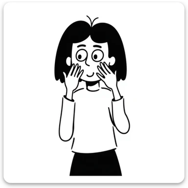 hand-drawn doodle of a person peeking through their fingers, looking scared, sketchy lines sticker