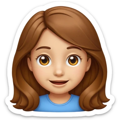 EMOJI IOS SOLO CARA NIÑA 3 AÑOS PELO LARGO, ONFULADO, MARRON, Y OJOS MARRONES. SONRIENDO, SIN CUELLO Y FONDO TRANSPARENTE sticker