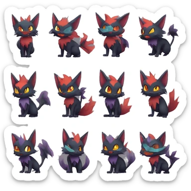 Edgy Cute Cool Kawaii Litten-Noivern-Zoroark-Torracat-Noibat-Pokémon Full Body sticker