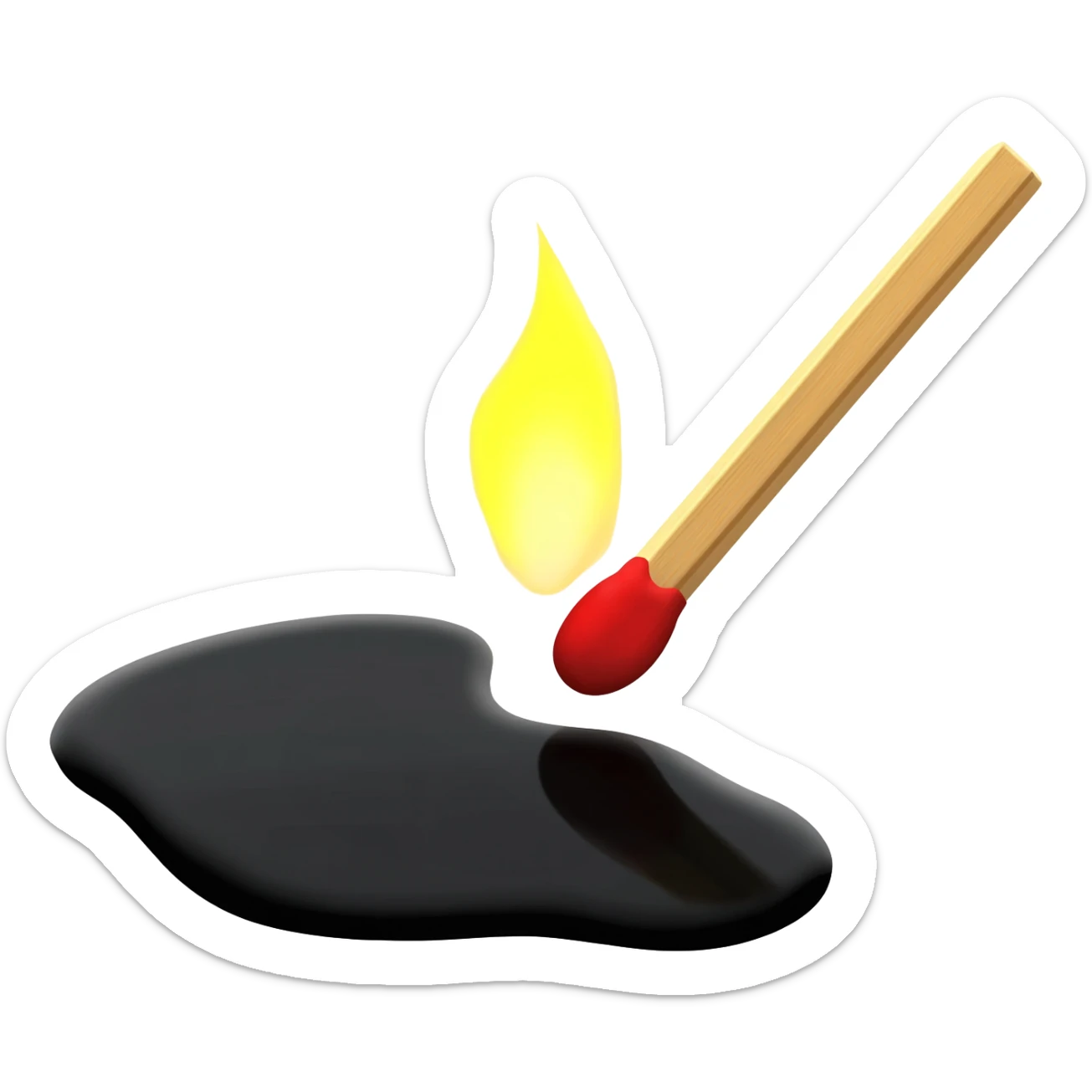 striking match next to black liquid sticker