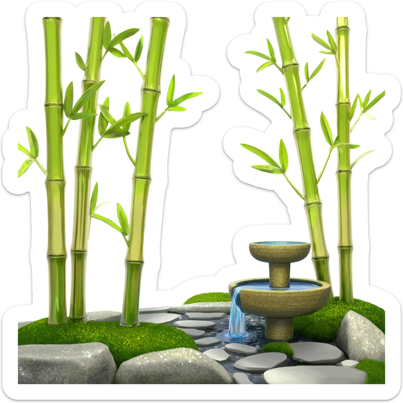 Shiny sparkly glittery beautiful elegant pretty precious divine Japanese zen garden vintage old bamboo fountain beautiful pathway aesthetic scenery  sticker