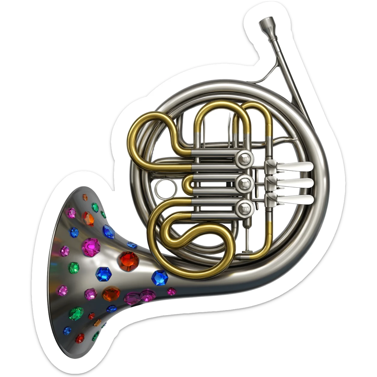 Double French horn with crystals and colorful sticker