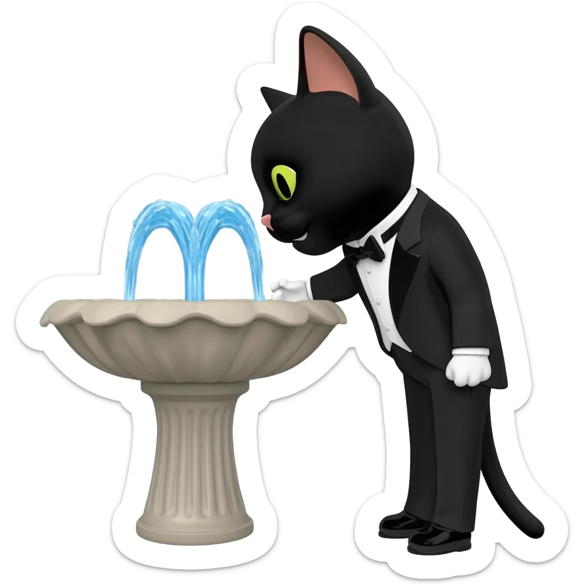tuxedo cat drinking from fountain sticker