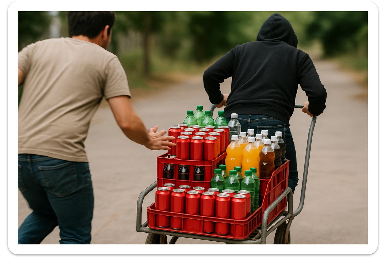 aka-uka ichimlik ortilgan aravani olib qochishyapti orqa tarafdan rakurs yuzi ko'rinmasin sticker