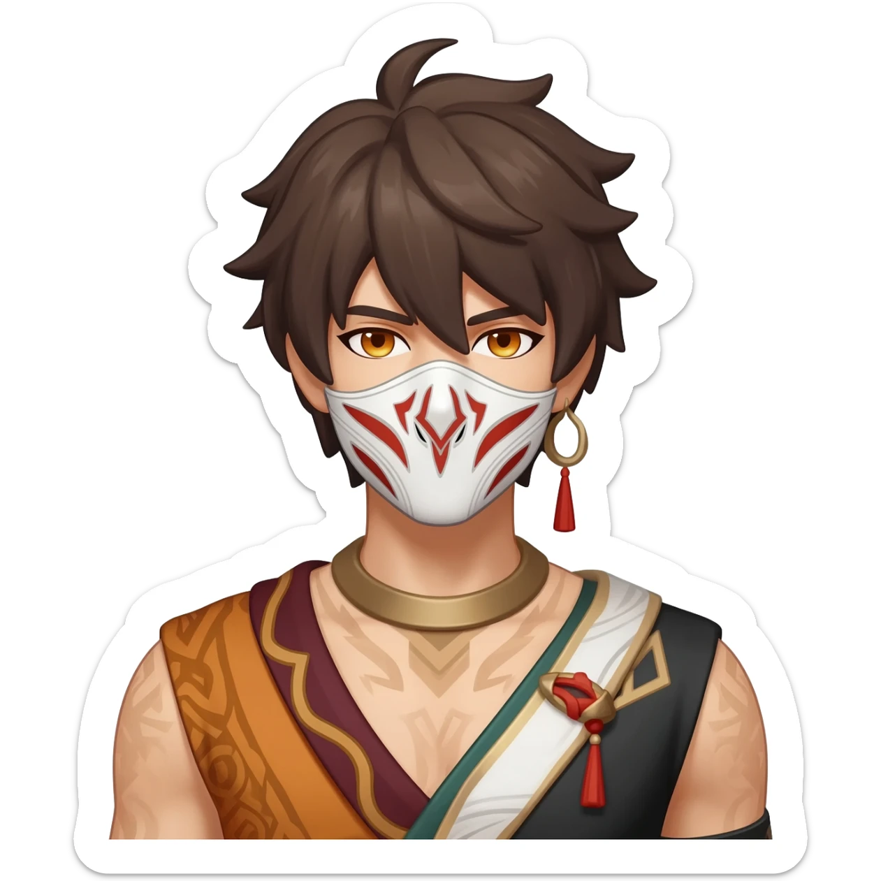 Hilichurl (from Genshin Impact) (half body) (with a white mask with red tribal markings on it)  sticker