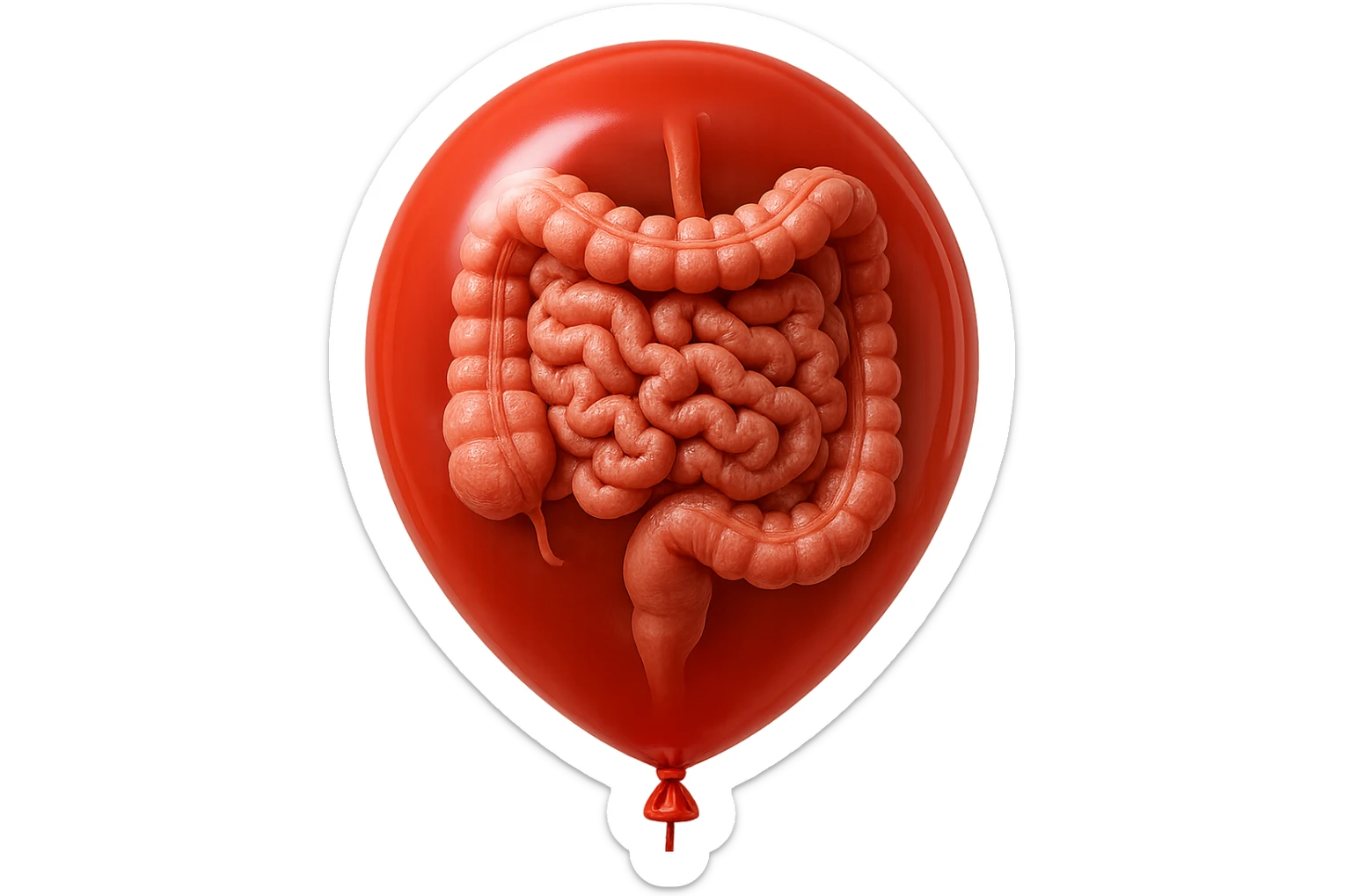 intestino umano anatomico chiuso in un palloncino rosso, iperrealistico 4k sticker