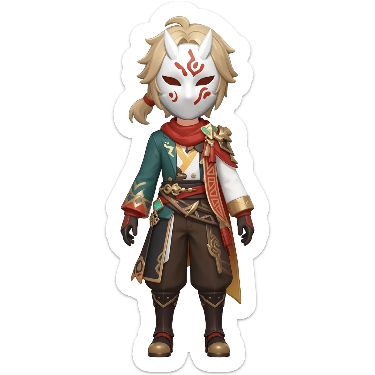 Hilichurl (from Genshin Impact) (full body) (with a white mask with red tribal markings on it)  sticker