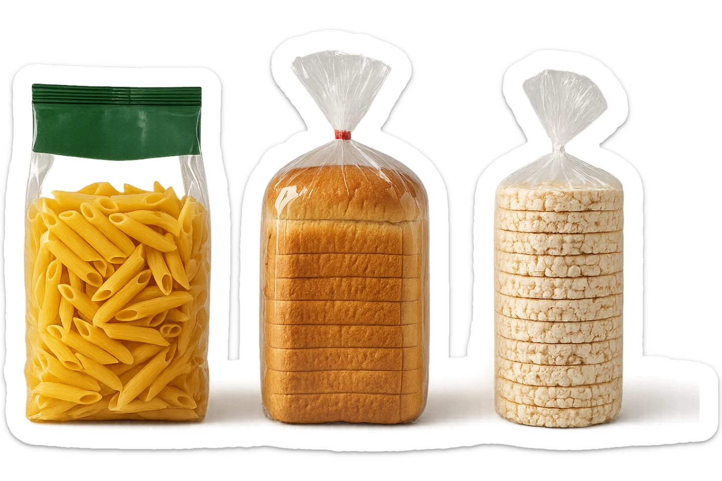 pacco di pasta realistico, pacco di pane, pacco di gallette di riso, 4k sticker